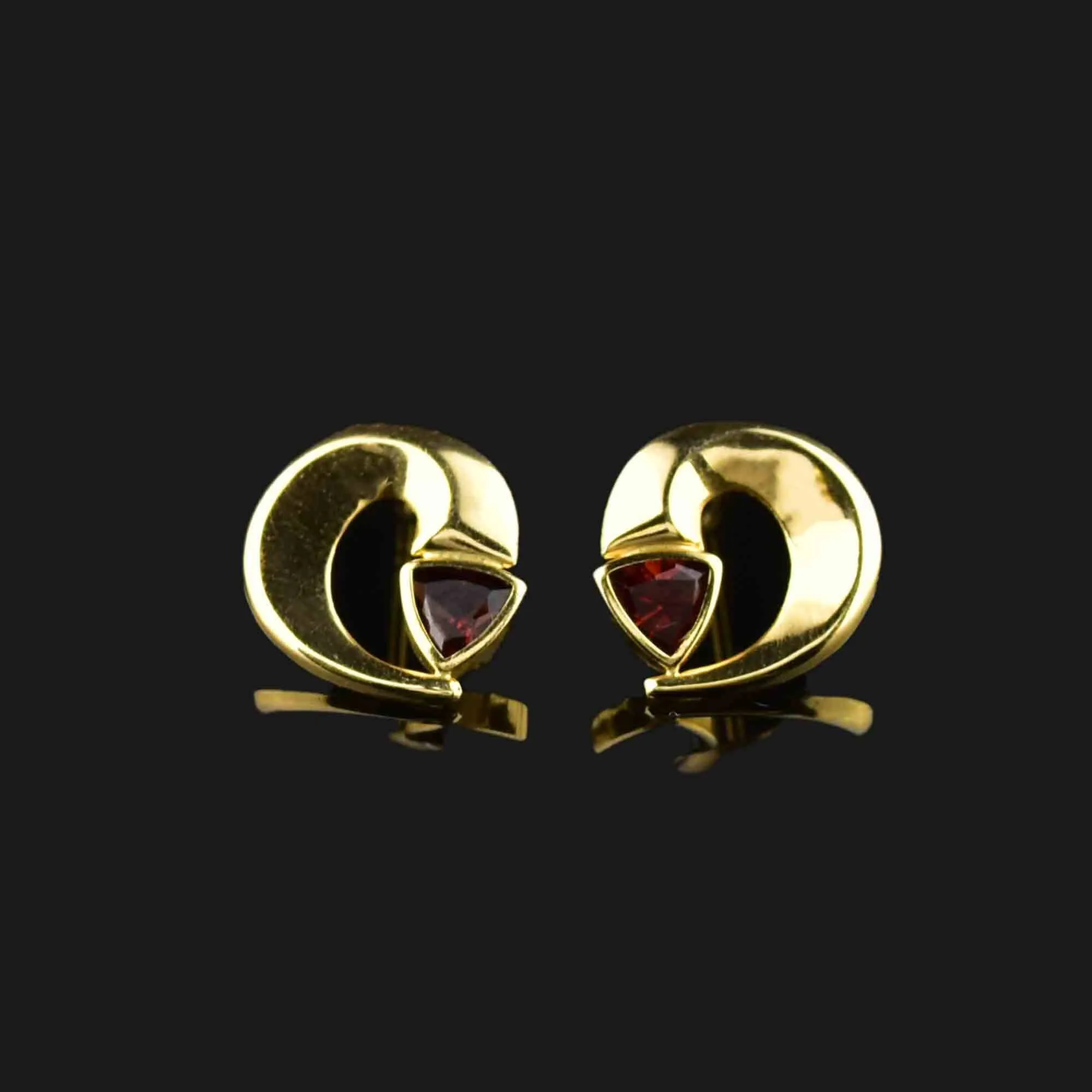 14K Gold Trillion Cut Garnet Stud Earrings