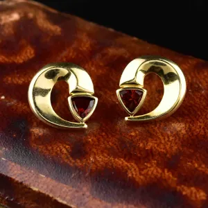 14K Gold Trillion Cut Garnet Stud Earrings