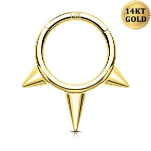 14K Solid Gold 16G Triple Spikes Hinged Septum Ring