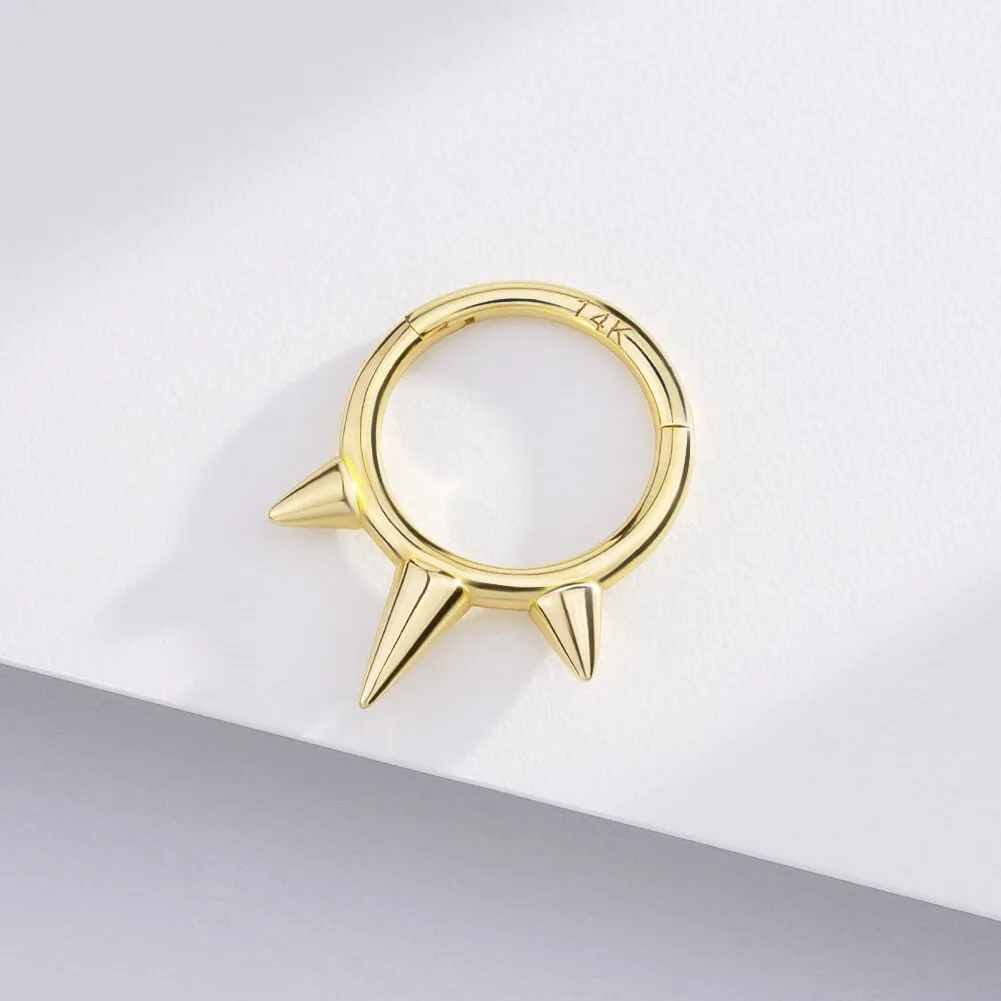 14K Solid Gold 16G Triple Spikes Hinged Septum Ring