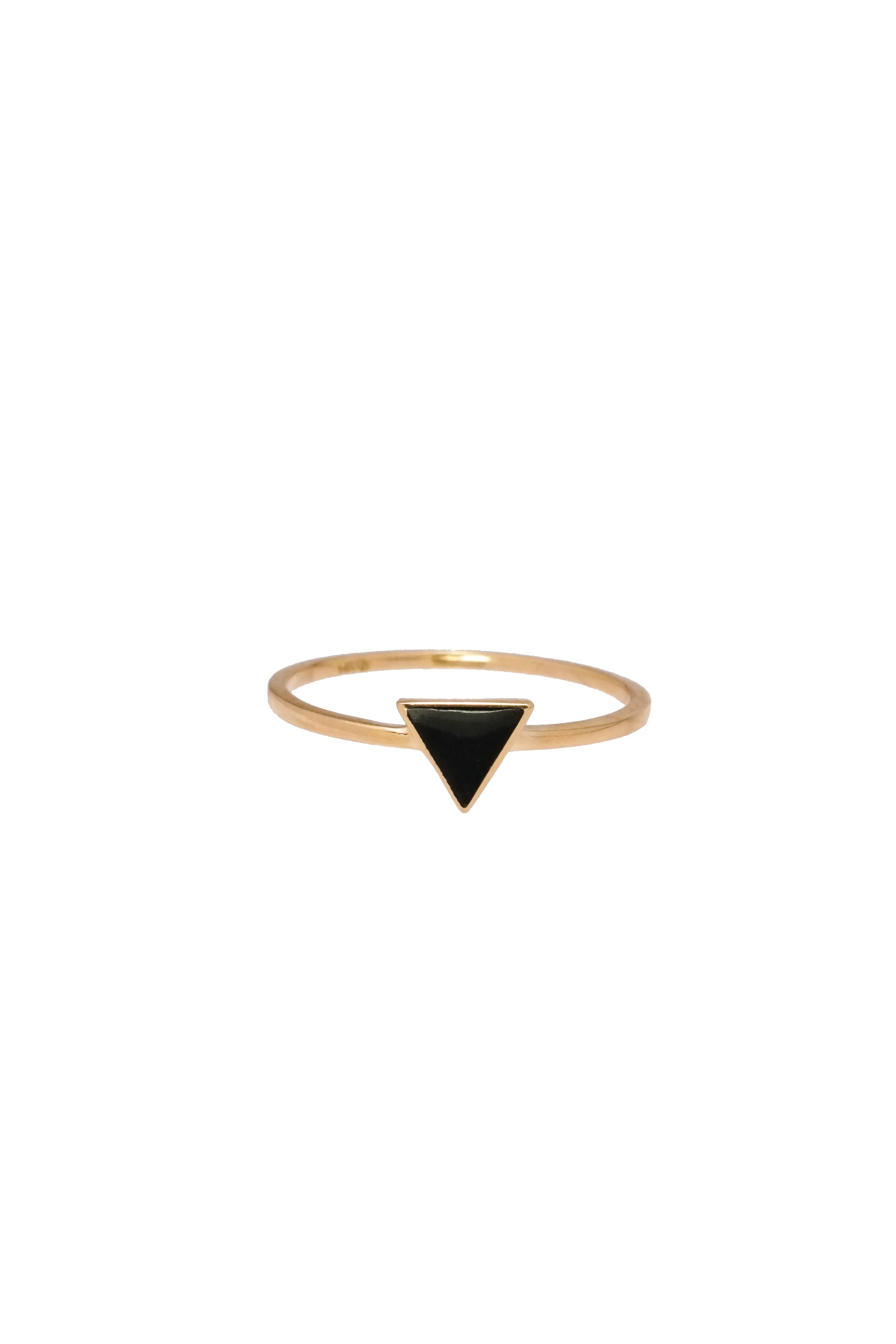 14K Solid Yellow Gold Black Epoxy Triangle Ring