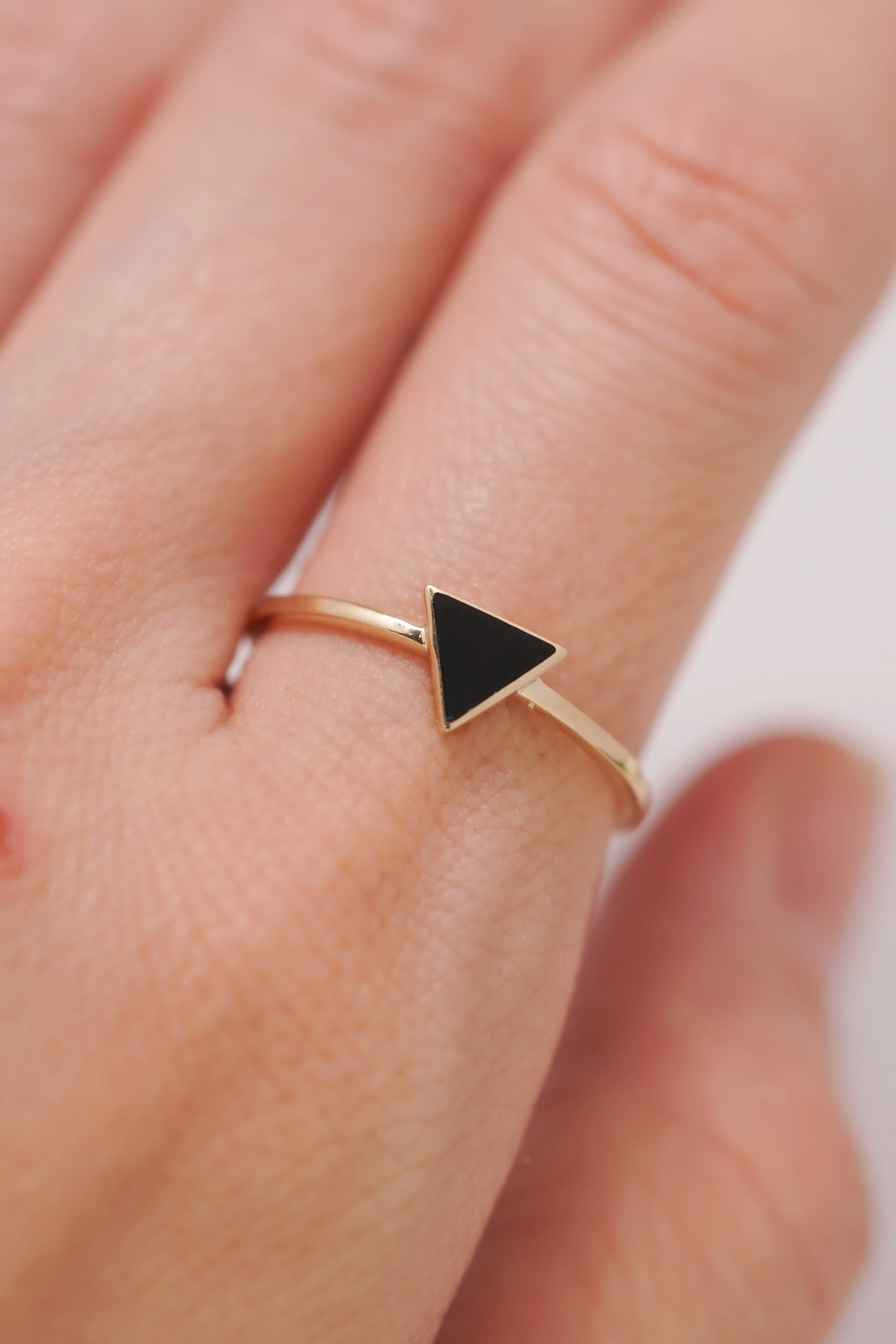 14K Solid Yellow Gold Black Epoxy Triangle Ring