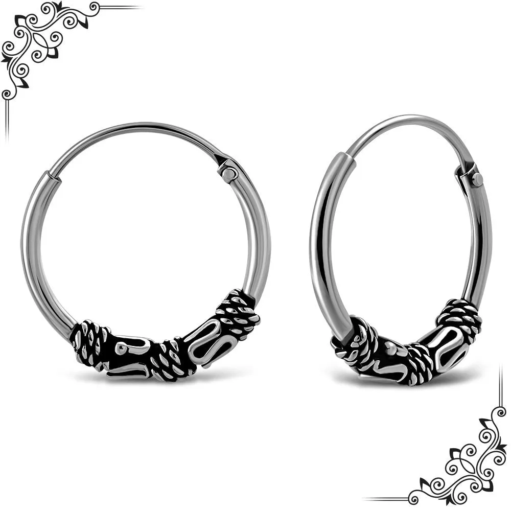 14mm Wide - 1.2mm Thick Bali Silver Hoop Earrings