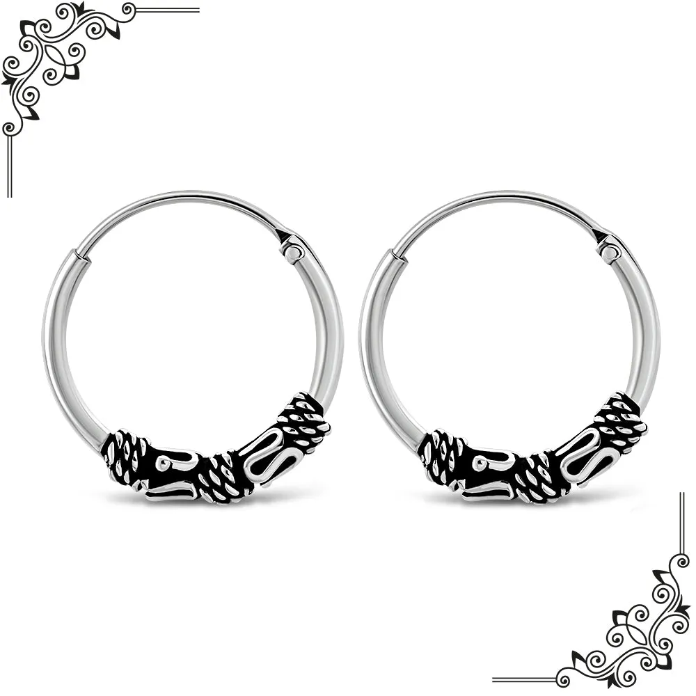 14mm Wide - 1.2mm Thick Bali Silver Hoop Earrings