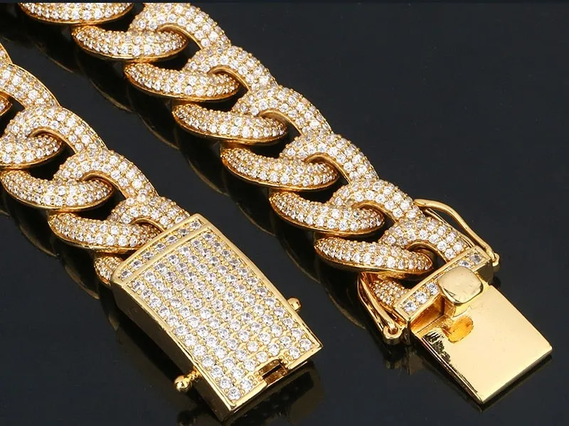 18K Gold Plated Miami Crystal Cuban Link Chain Bracelet- Best Valentines Day Gifts For Dad 2022