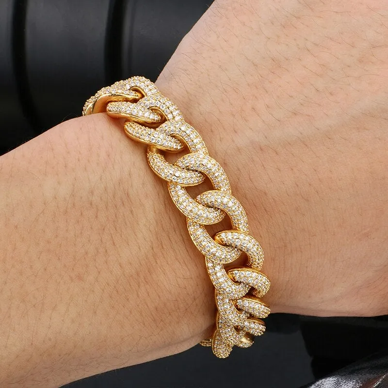 18K Gold Plated Miami Crystal Cuban Link Chain Bracelet- Best Valentines Day Gifts For Dad 2022