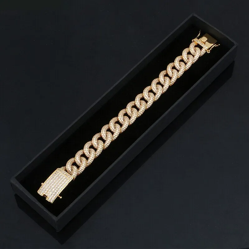 18K Gold Plated Miami Crystal Cuban Link Chain Bracelet- Best Valentines Day Gifts For Dad 2022