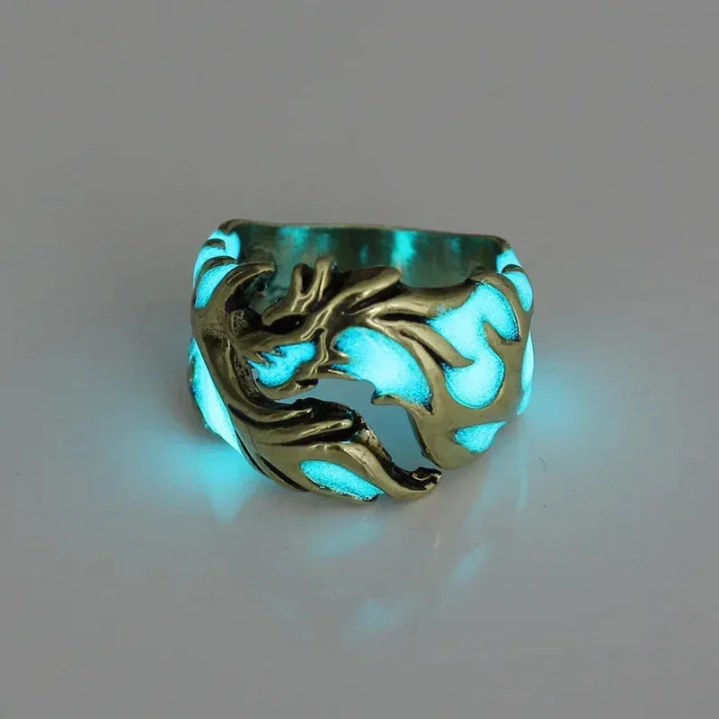 2024 Fashion Luminous Dragon Rings Gothic – Adjustable Stainless Steel Men’s Vintage Jewelry for Boys, Unique Halloween Anillos