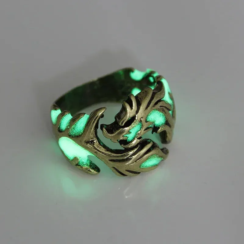 2024 Fashion Luminous Dragon Rings Gothic – Adjustable Stainless Steel Men’s Vintage Jewelry for Boys, Unique Halloween Anillos