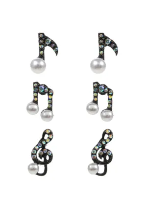 3 Pairs of Music Note Stud Earrings