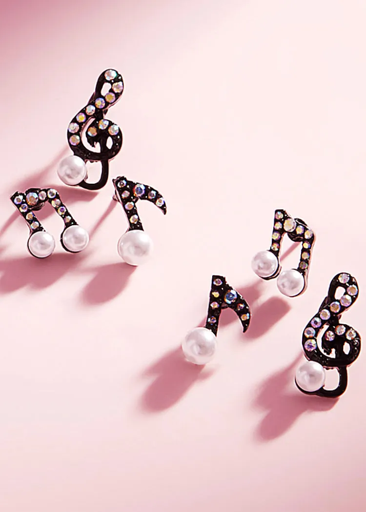 3 Pairs of Music Note Stud Earrings