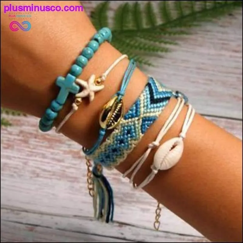 6 Pieces Puka Shell Charm Bracelet Set Cross Beads ||