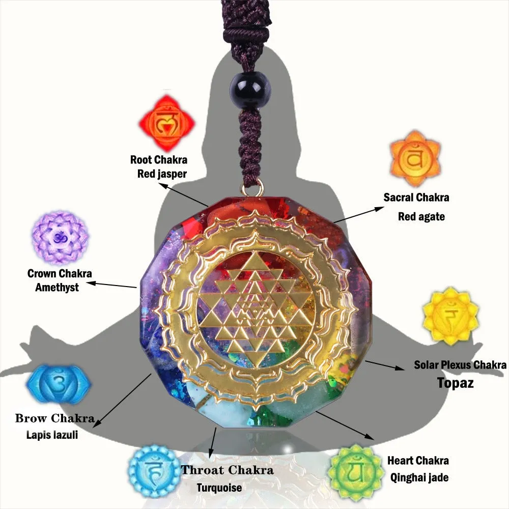 7 Chakra Energy Necklace Orgonite Pendant Sri Yantra Pendant Necklace Sacred Geometry Meditation Jewelry