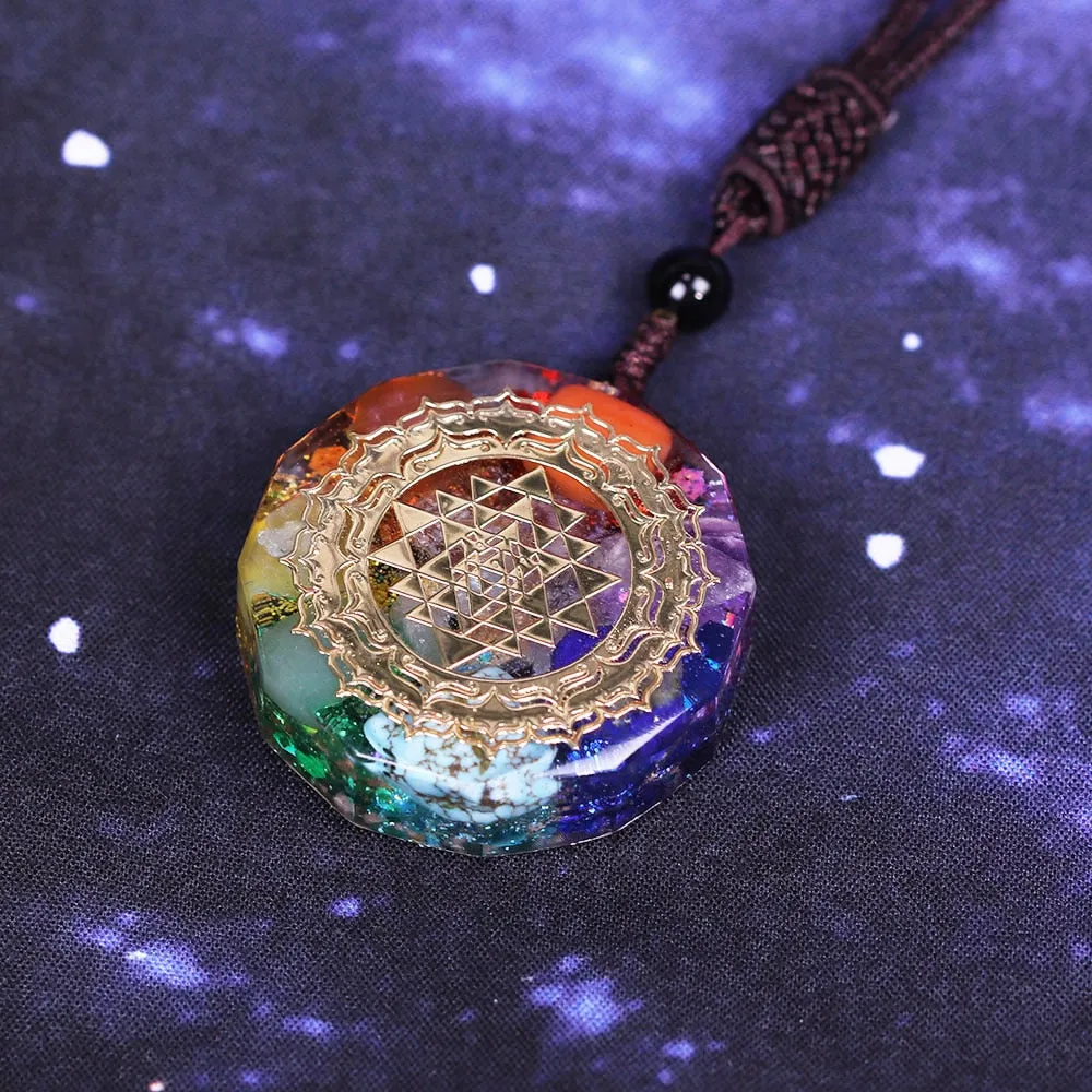 7 Chakra Energy Necklace Orgonite Pendant Sri Yantra Pendant Necklace Sacred Geometry Meditation Jewelry