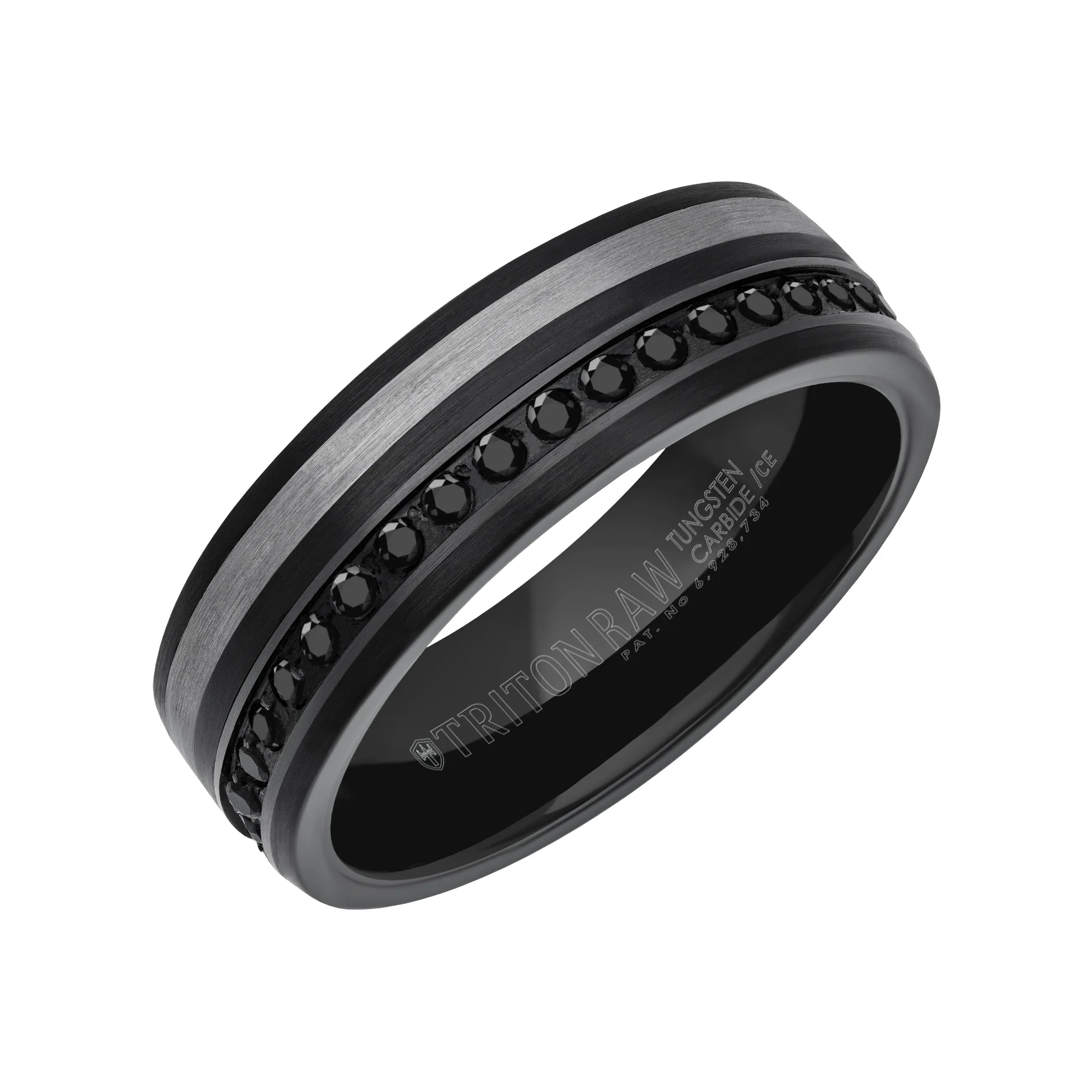 7MM Tungsten Carbide Ring - Eternity Black Heat-Treated Sapphires and Asymmetrical Channel with Rounded Edge