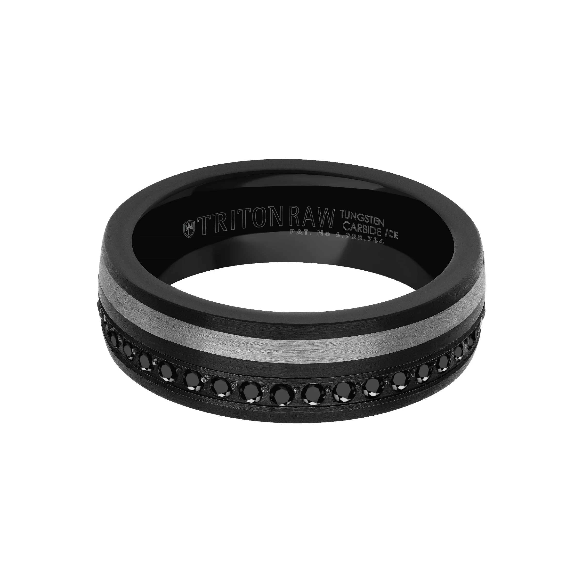 7MM Tungsten Carbide Ring - Eternity Black Heat-Treated Sapphires and Asymmetrical Channel with Rounded Edge