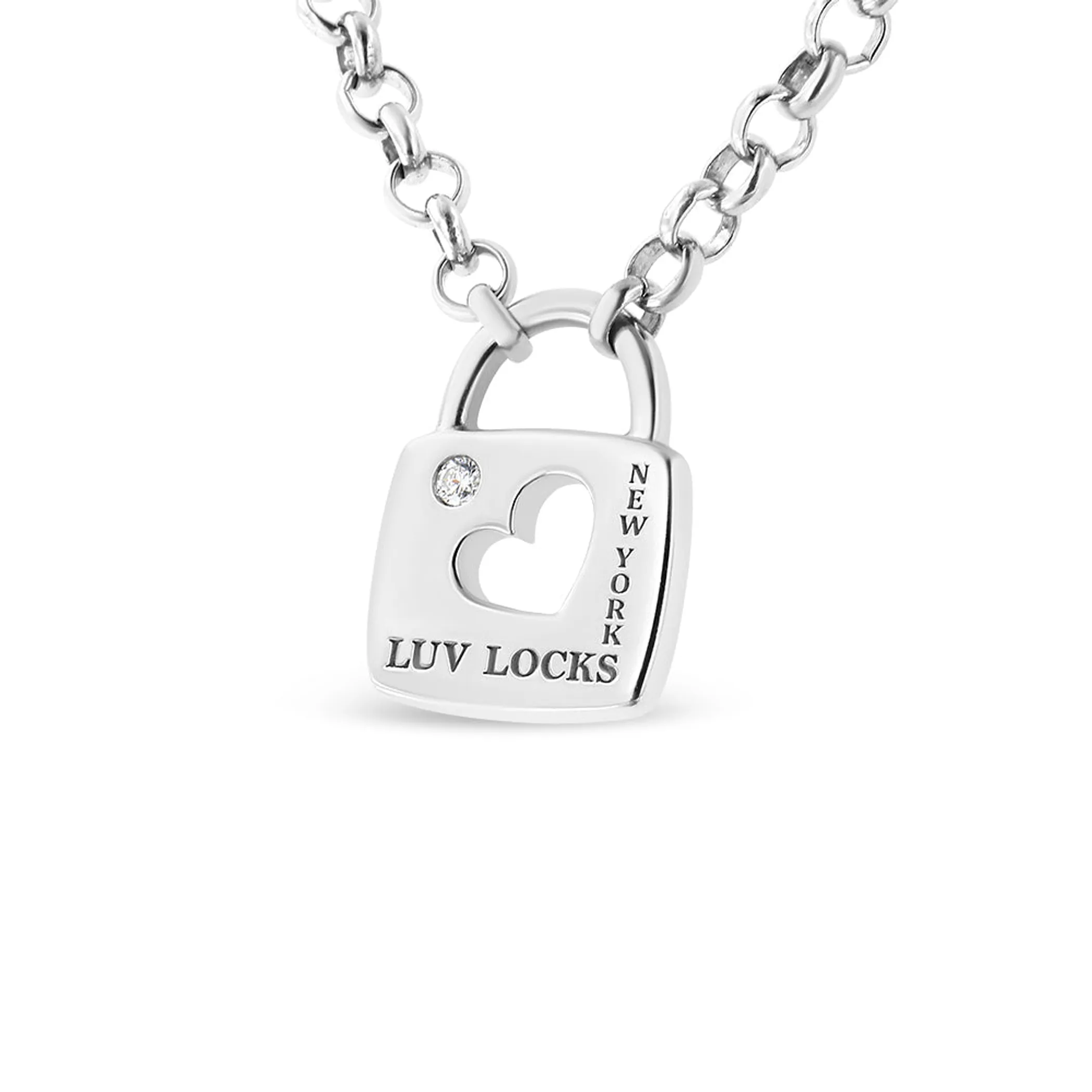 .925 Sterling Silver Diamond Accent Open Heart Love Lock Pendant 18" Necklace (I2-I3 Clarity, H-I Color)