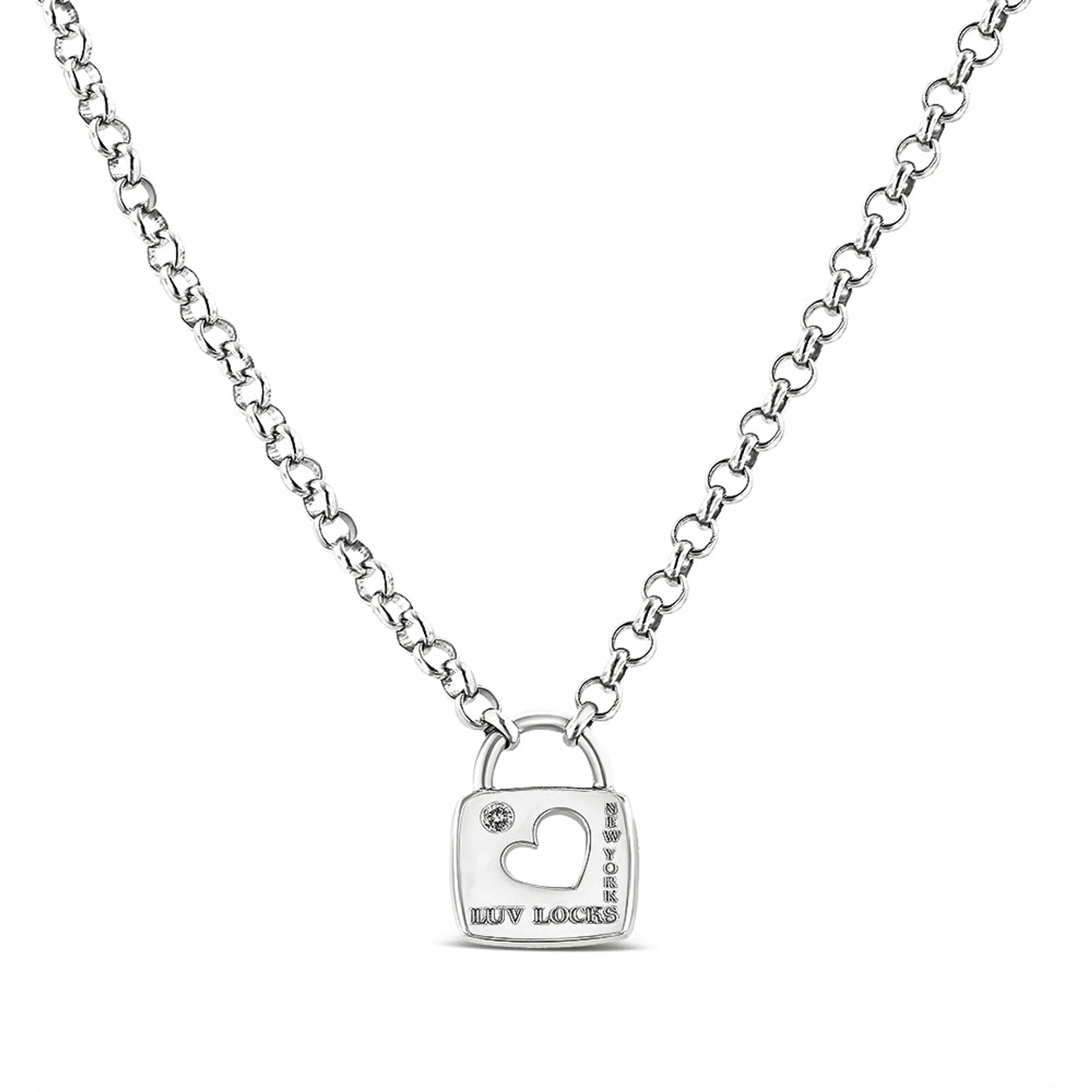 .925 Sterling Silver Diamond Accent Open Heart Love Lock Pendant 18" Necklace (I2-I3 Clarity, H-I Color)