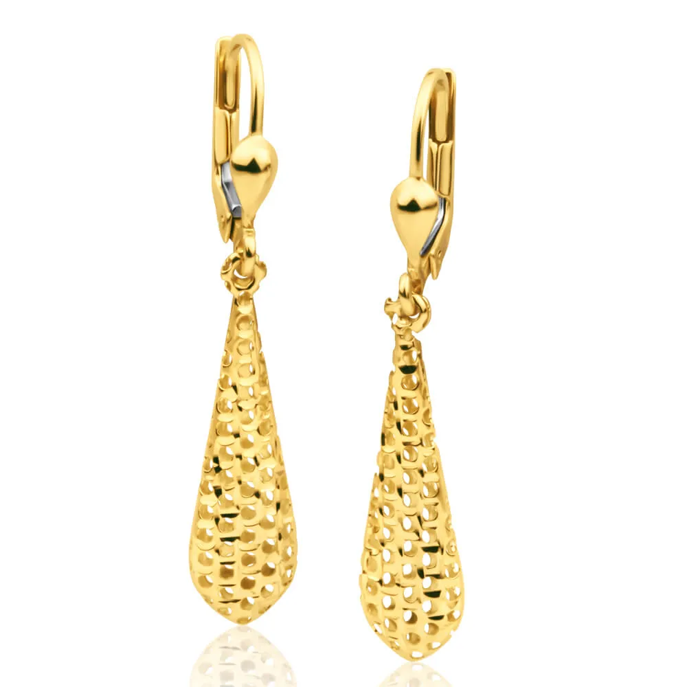 9ct Yellow Gold Bomber Diamond Cut Drop Earrings