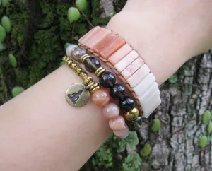 Agate Peach Delight Beaded Cuff Bracelet - Limited Edition