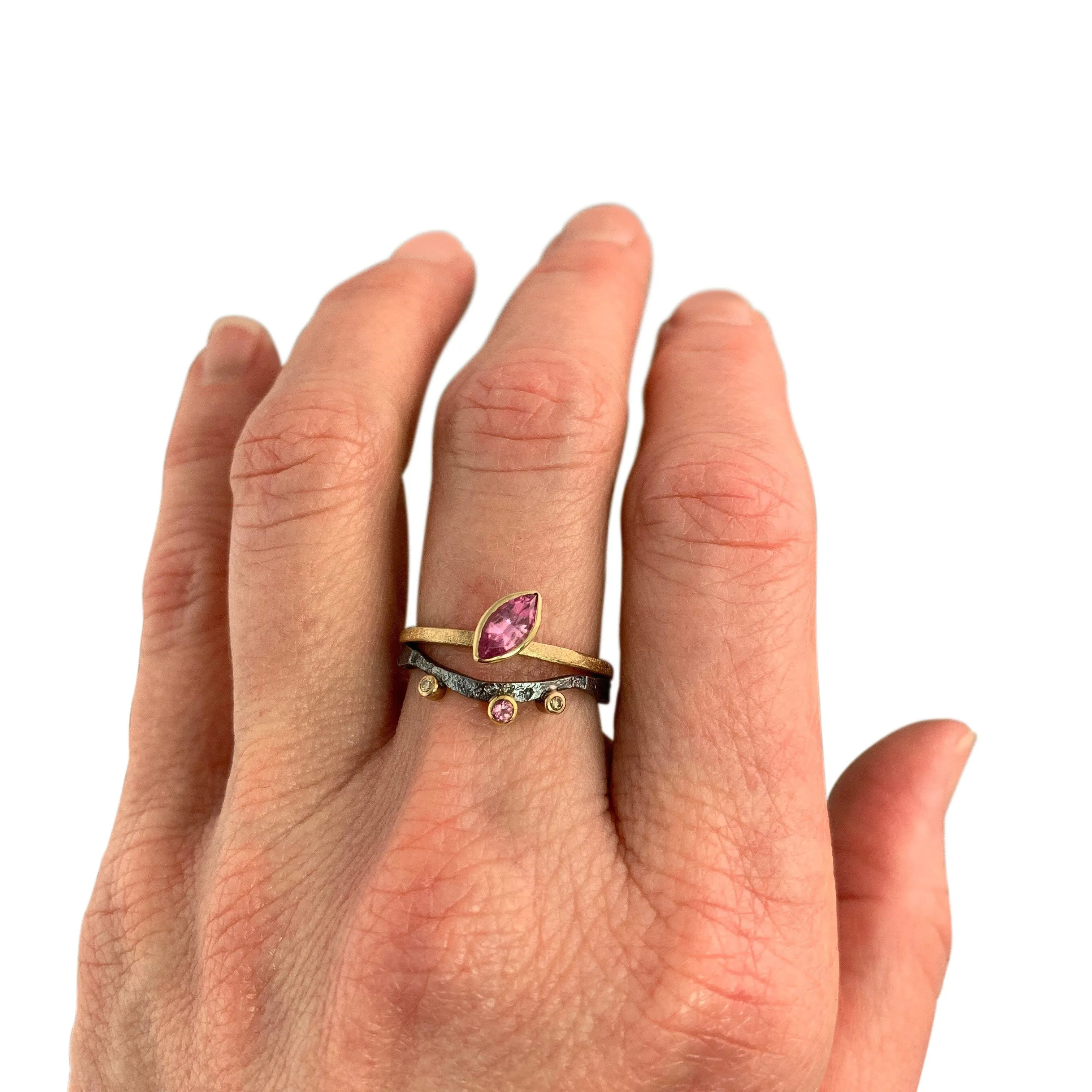 Alaria Nesting Band with Pink Sapphire and Champagne Diamonds