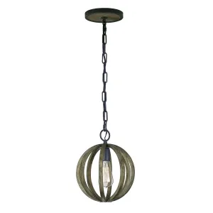 Allier 1lt Mini Pendant Ceiling Light - Weather Oak Wood & Antique Forged Iron Finish