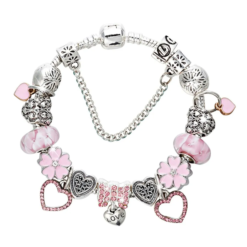 Angela Neon Pink & Beaded Charm Bracelet Set