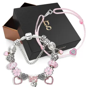 Angela Neon Pink & Beaded Charm Bracelet Set