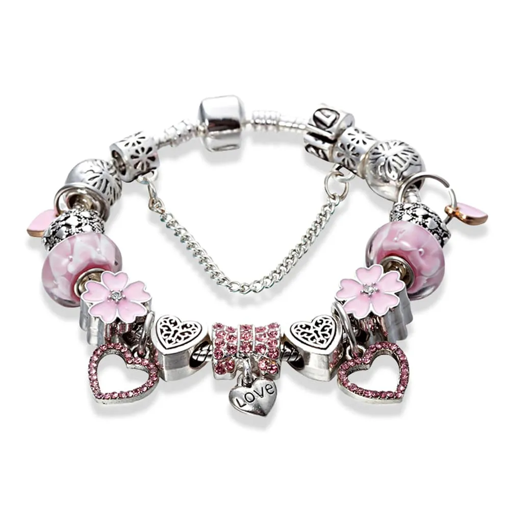 Angela Neon Pink & Beaded Charm Bracelet Set