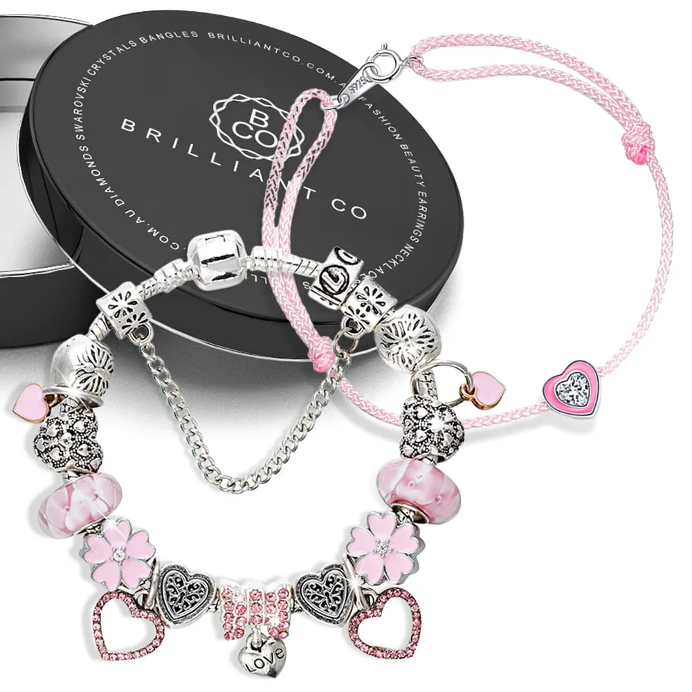 Angela Neon Pink & Beaded Charm Bracelet Set