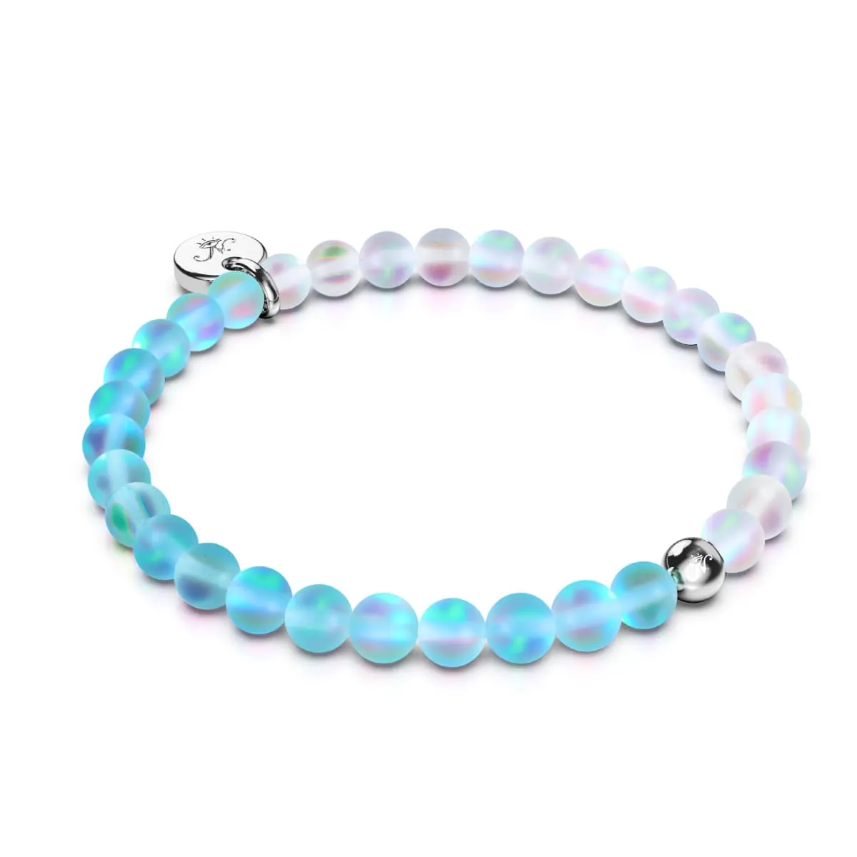 Aquamarine & White | Silver | Mermaid Glass Bead Bracelet