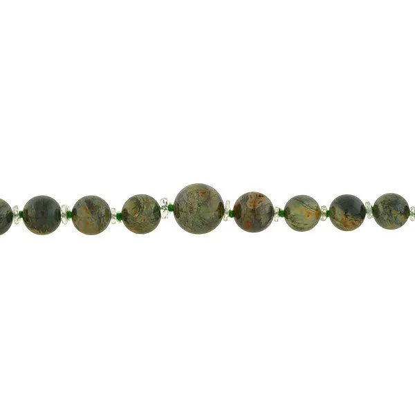 Art Deco Moss Agate & Rock Crystal Beaded Necklace