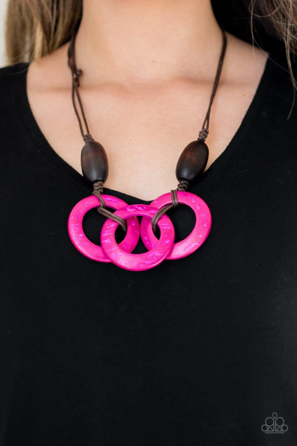 Bahama Drama Pink and Brown Wood Necklace - Paparazzi Accessories