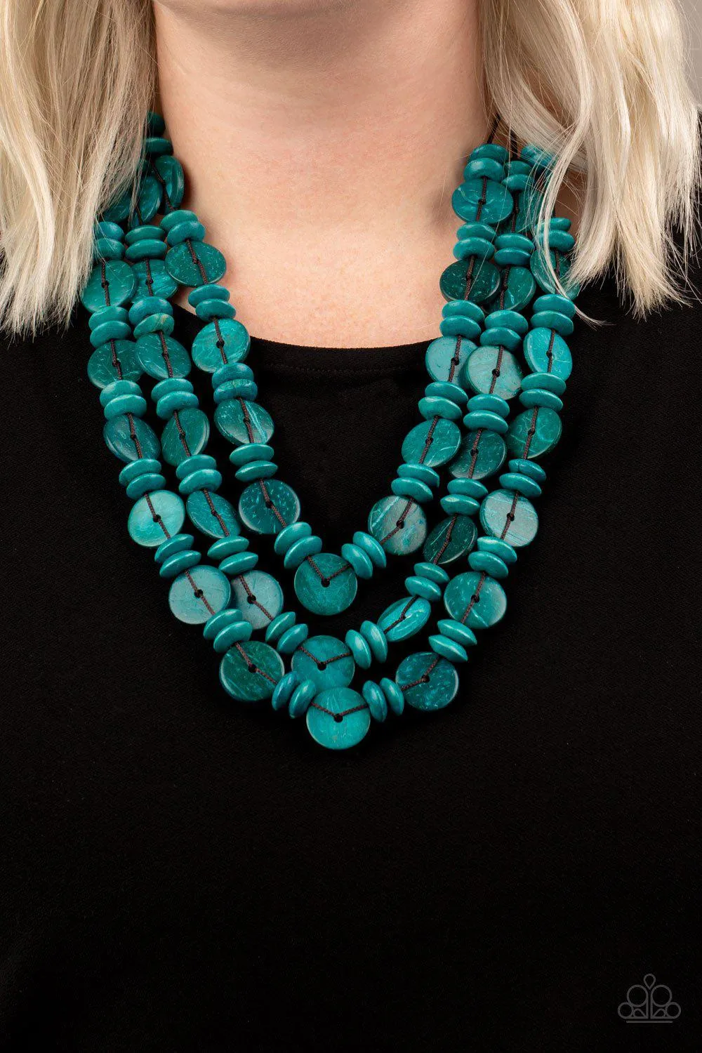 Barbados Bopper Blue Wood Necklace - Paparazzi Accessories