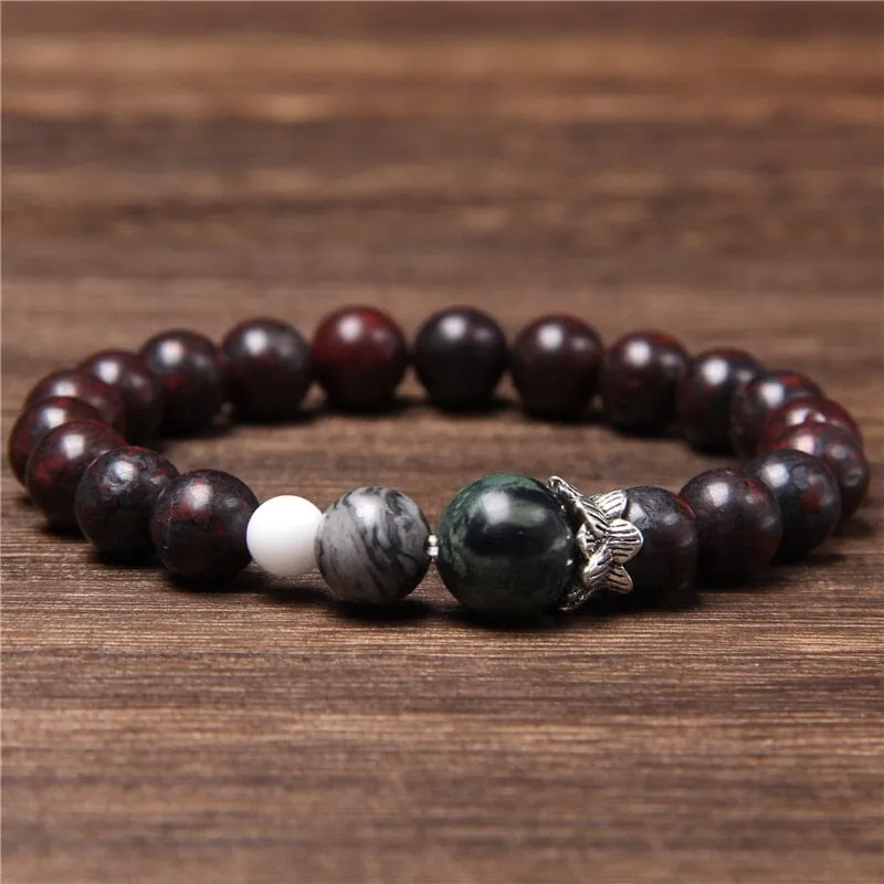 Buddhism Lotus Bloodstone Charm Bracelet