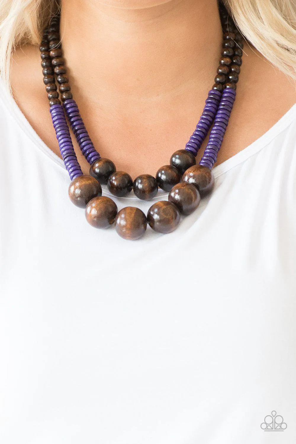 Cancun Cast Away Purple Wood Necklace - Paparazzi Accessories