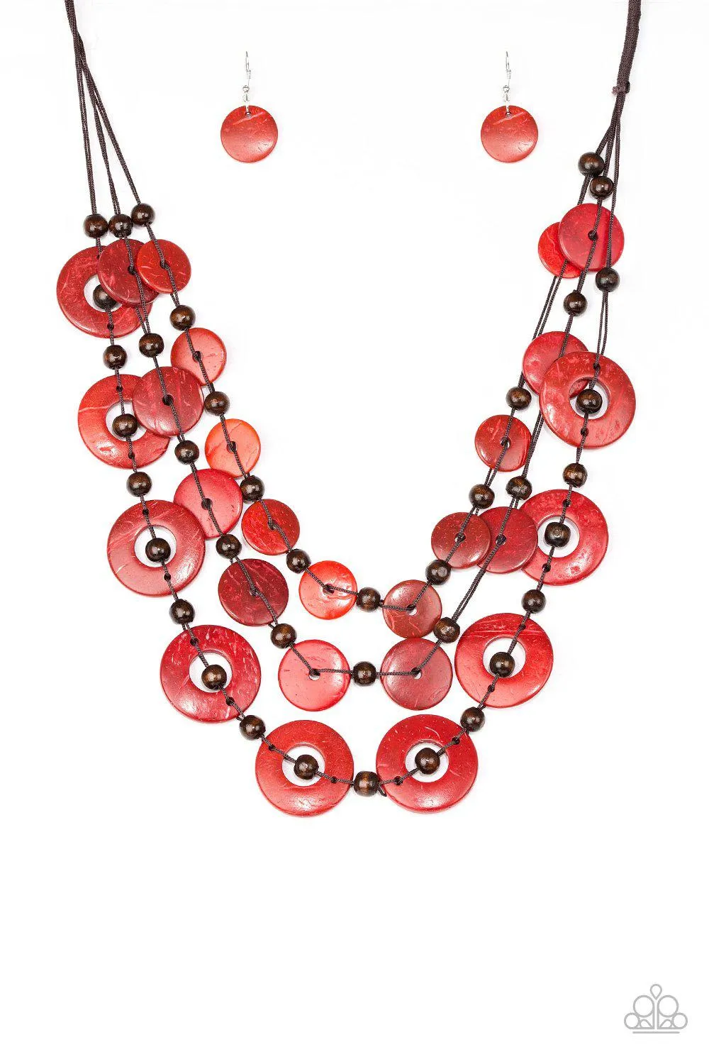 Catalina Coastin' Red Wood Necklace - Paparazzi Accessories