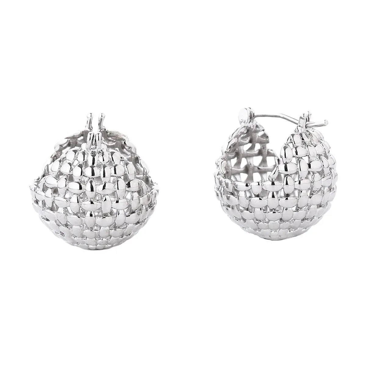 Chic White Gold Basket Pattern Earrings - Shop Now!