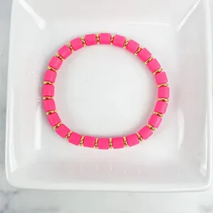 Clay Tube Bracelet with Disc 6mm Hot Pink