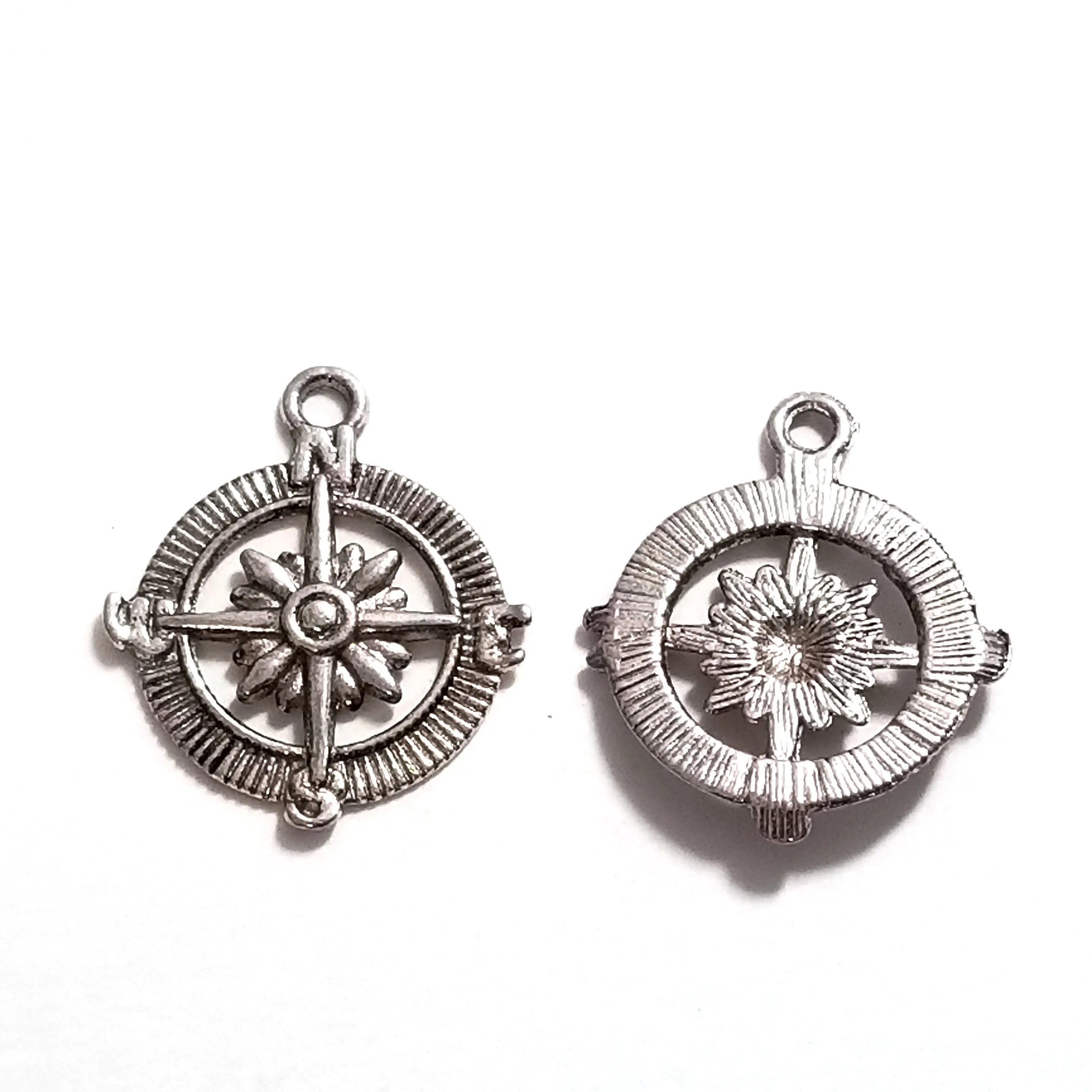 Compass Charm, Antique Silver, Lead Free, Nickel Free, 29x25x3mm, Lot Size 20 Pendants, #2029