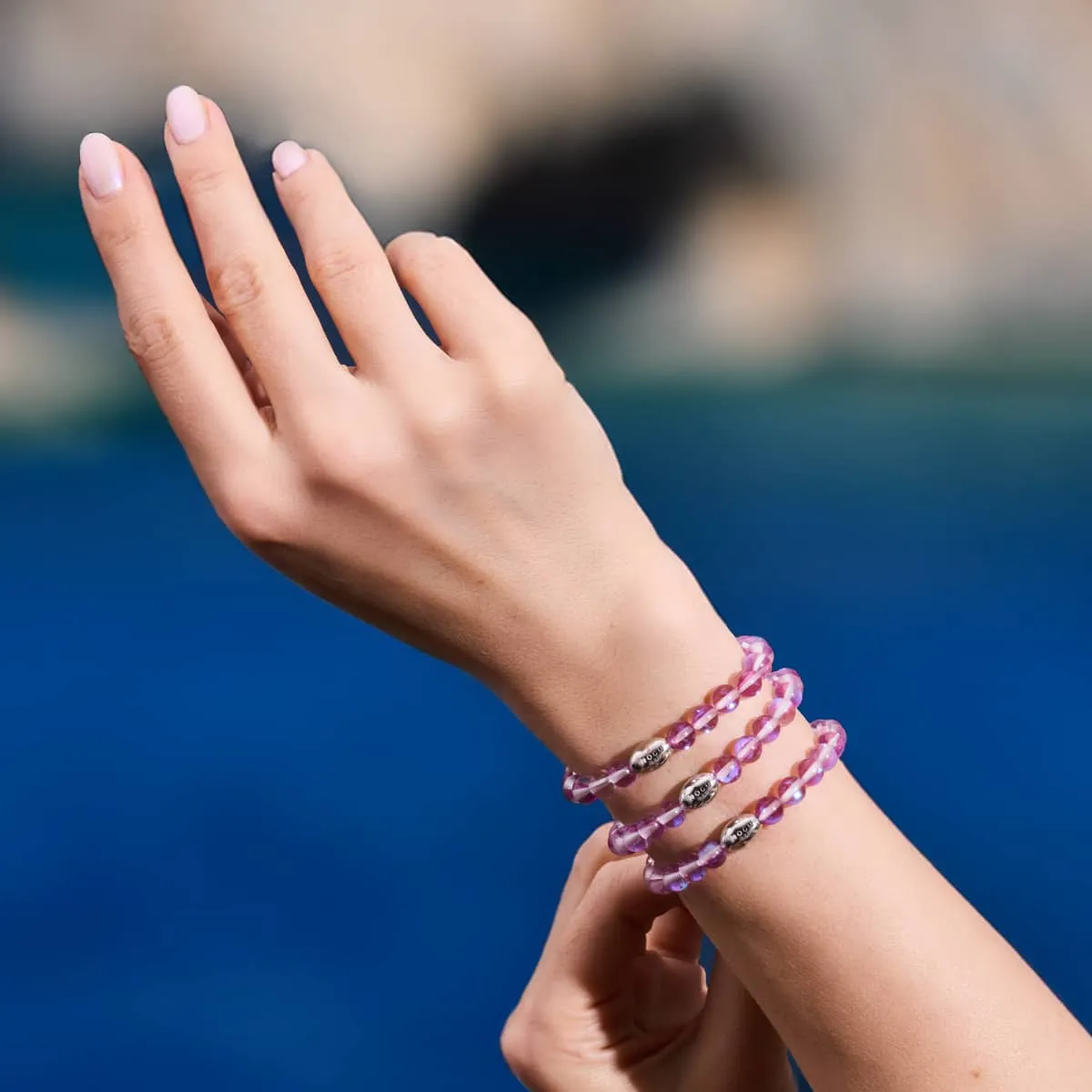 Cosmic Purple Crystal | .925 Sterling Silver | Galaxy Glass Bead Bracelet