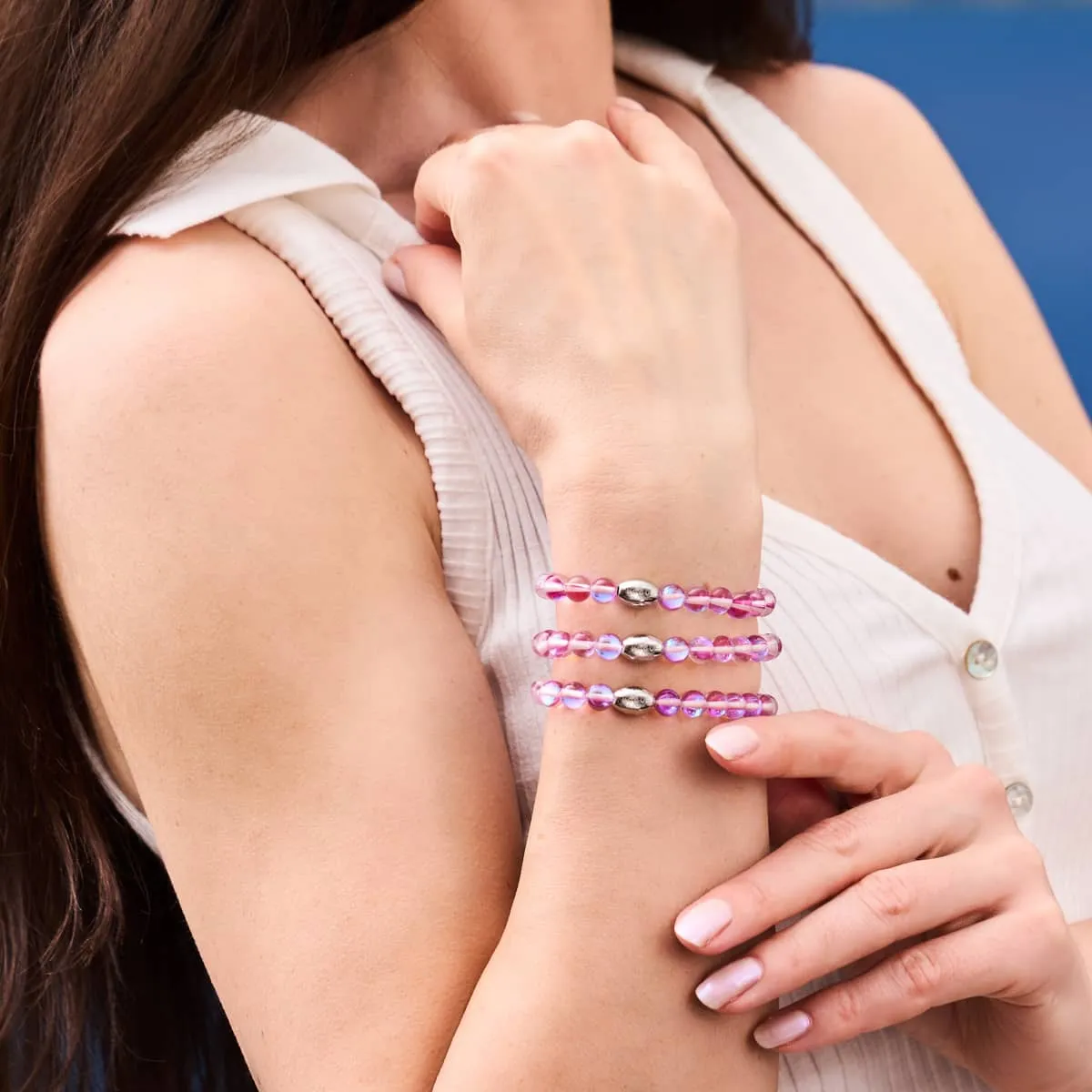 Cosmic Purple Crystal | .925 Sterling Silver | Galaxy Glass Bead Bracelet