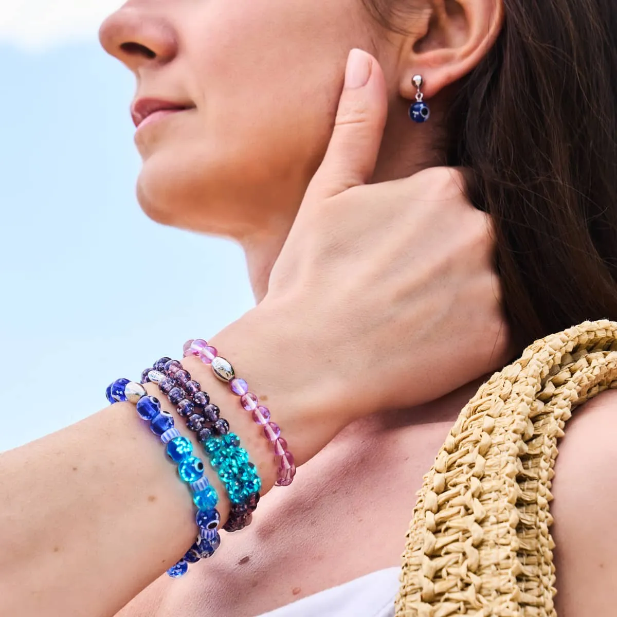 Cosmic Purple Crystal | .925 Sterling Silver | Galaxy Glass Bead Bracelet