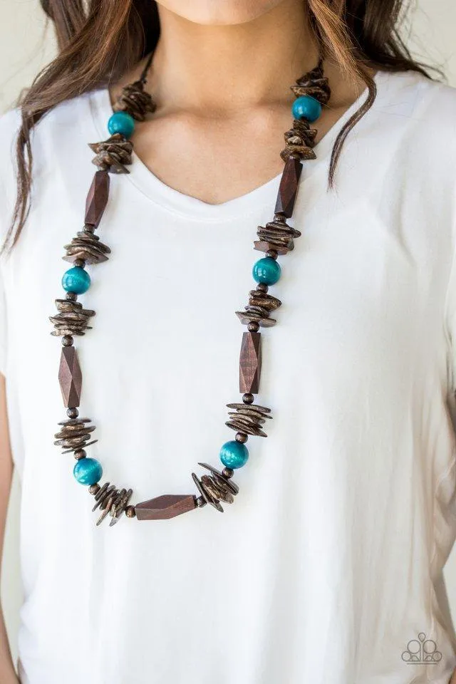 Cozumel Coast Blue and Brown Wood Necklace - Paparazzi Accessories