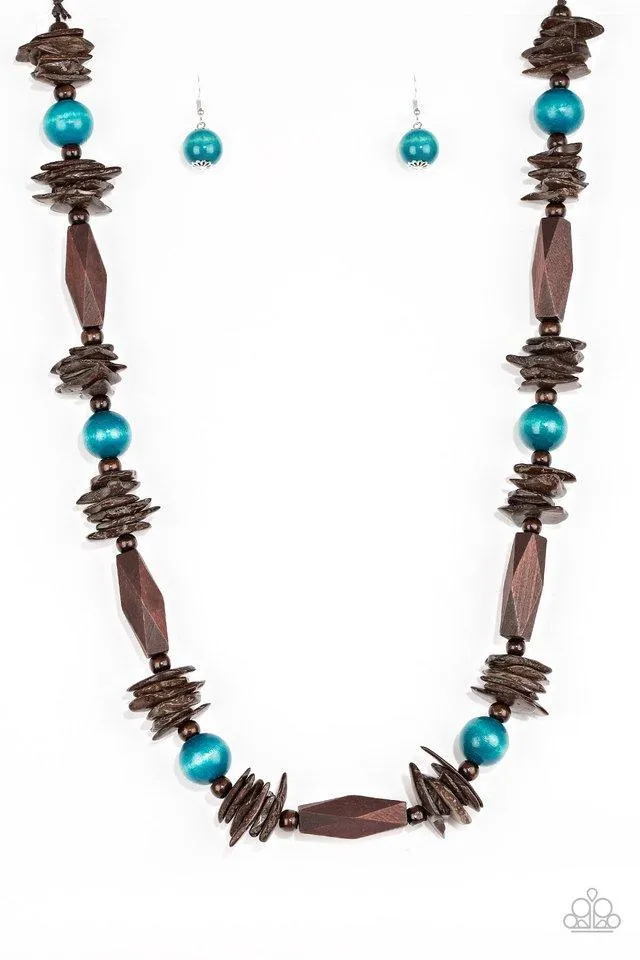 Cozumel Coast Blue and Brown Wood Necklace - Paparazzi Accessories