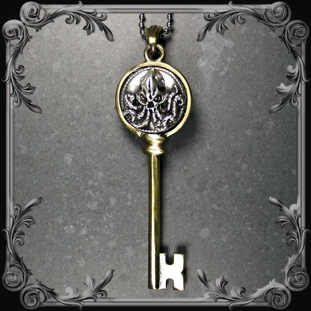 Cthulhu Key Pendant - Antique Brass Finish