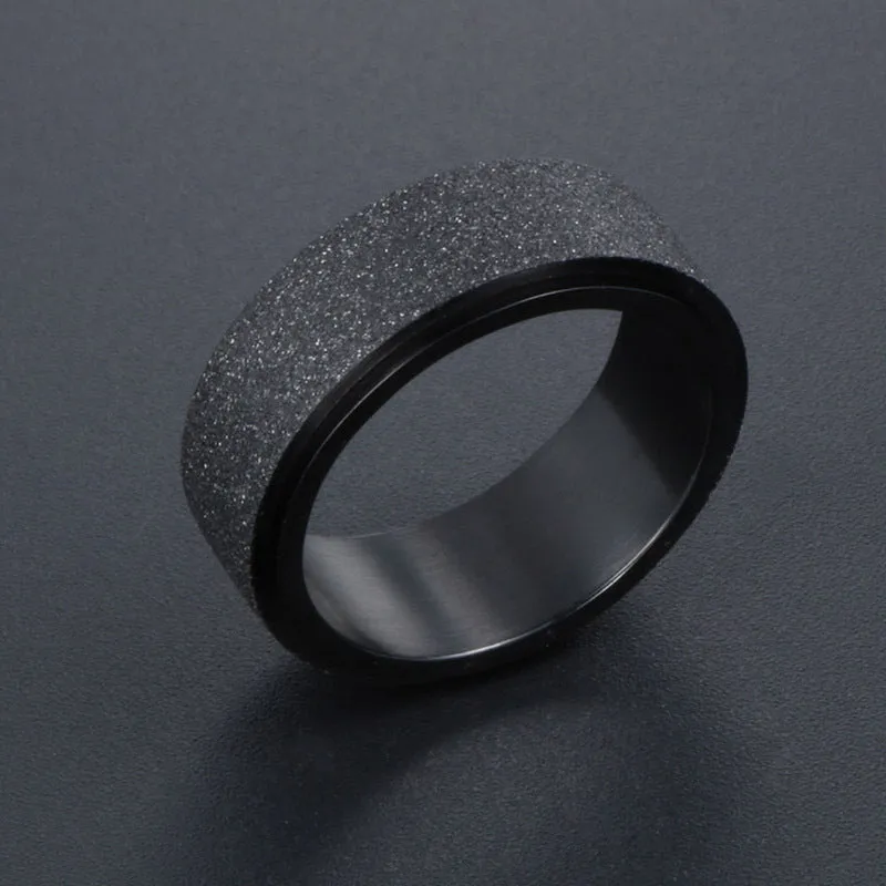 Customizable Rotating Black Matte Titanium Steel Men's Fashion Ring