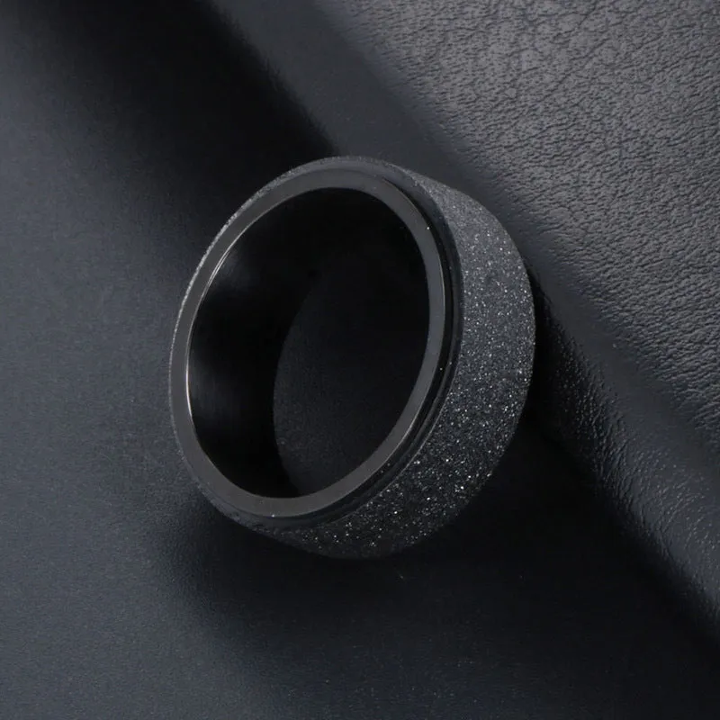 Customizable Rotating Black Matte Titanium Steel Men's Fashion Ring