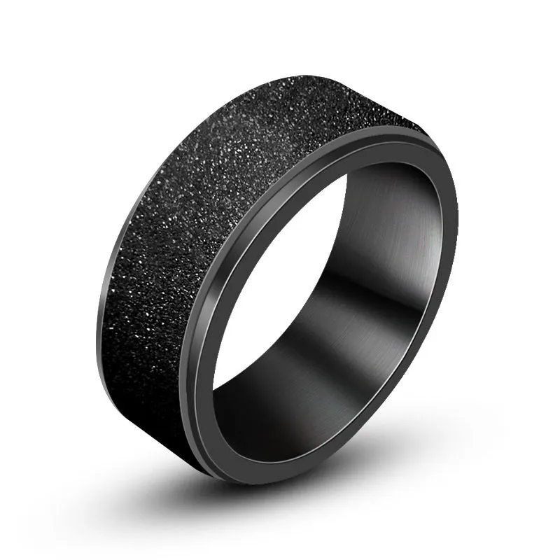 Customizable Rotating Black Matte Titanium Steel Men's Fashion Ring