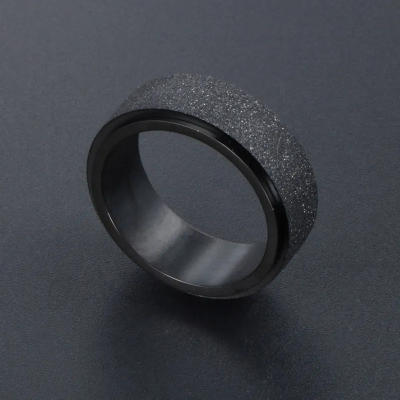 Customizable Rotating Black Matte Titanium Steel Men's Fashion Ring